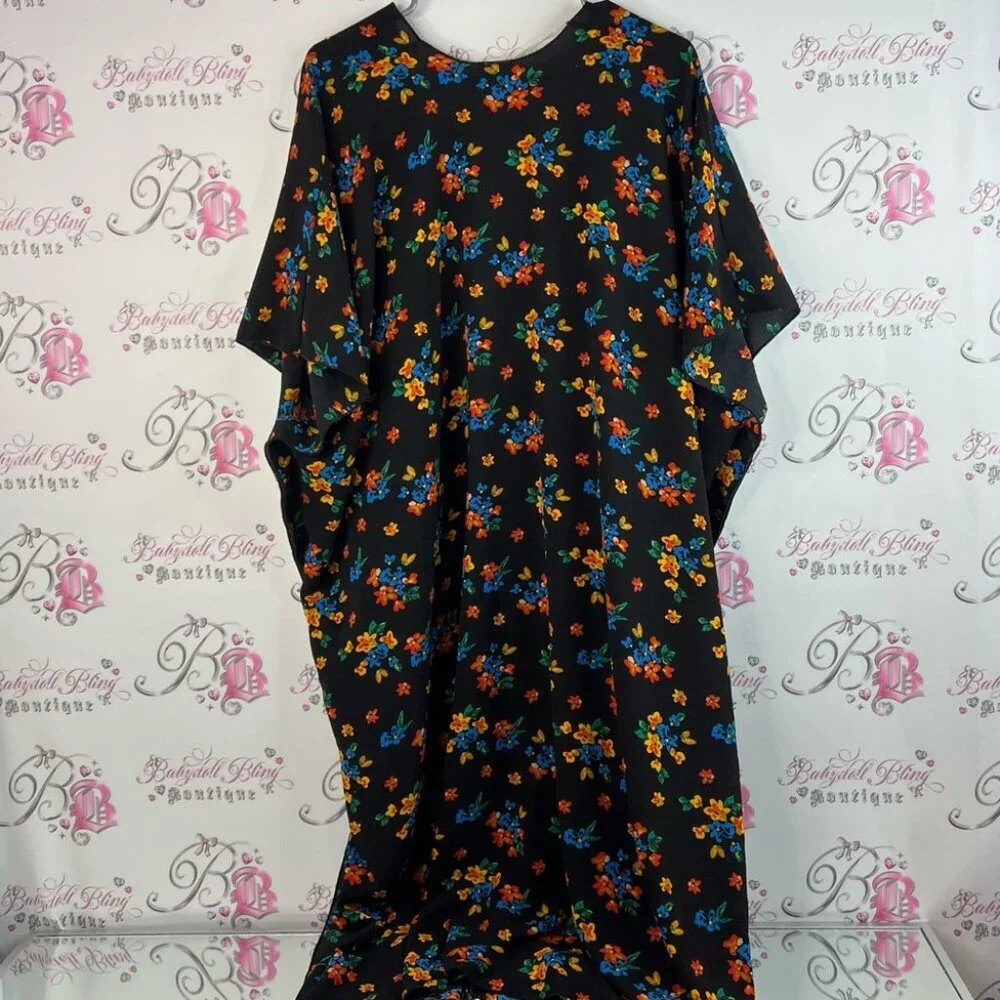 Cover Me cardigan long style flowers Floral Kimono orange blue yellow Black